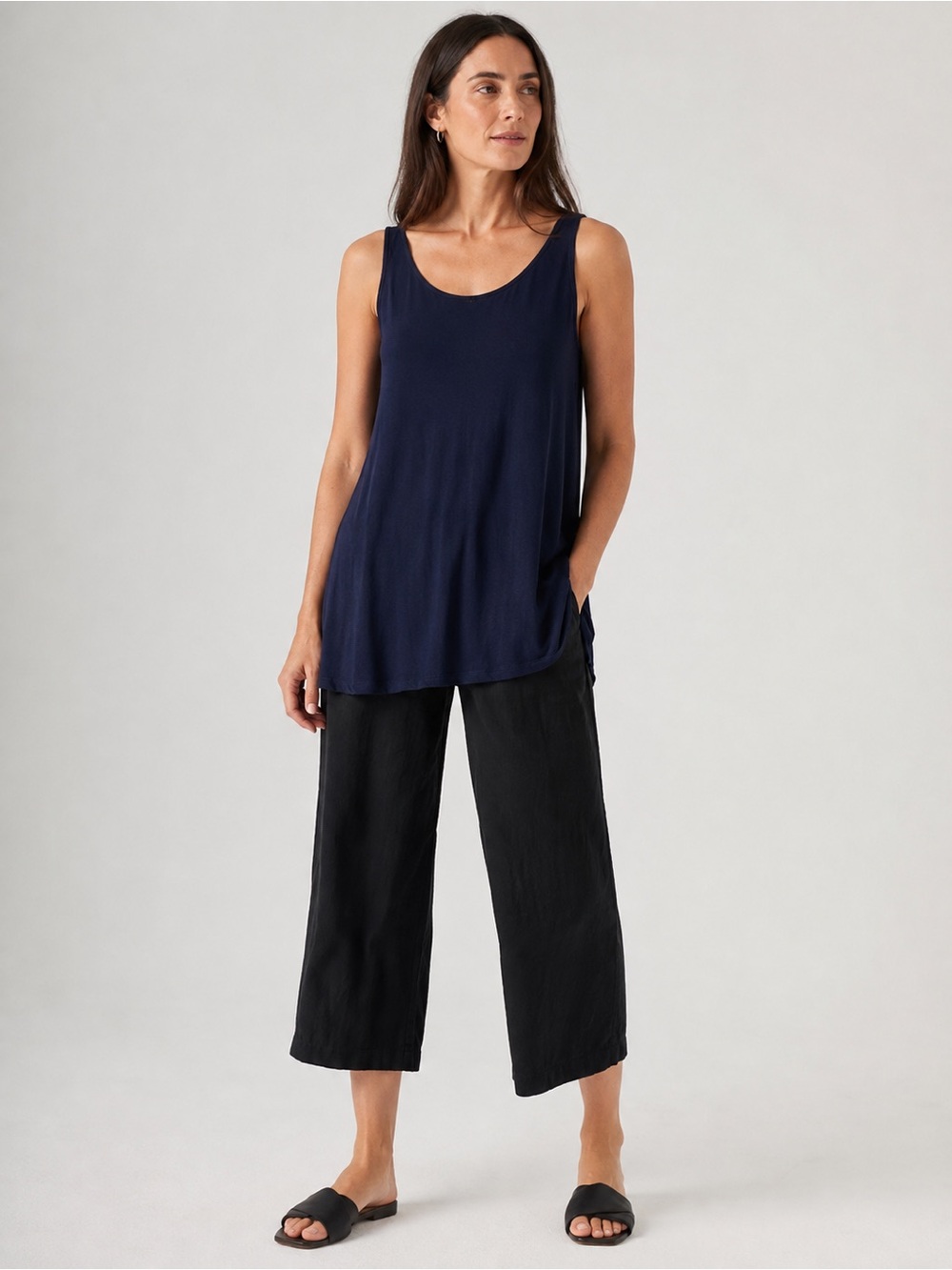 Eileen Fisher Comfortable Navy Scoop Neck Tunic Tank Top Business Casual Classic